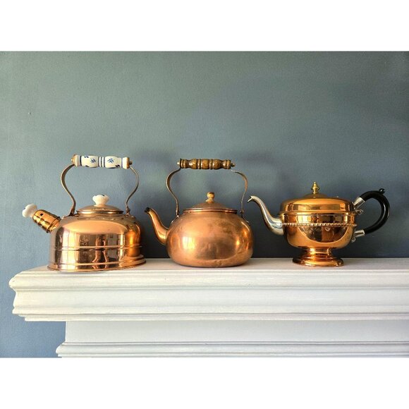 CHOICE OF Copper Decor Kettles/Teapot Viking Plate Blue White Porcelain & Wood - Picture 1 of 12